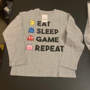 PacMan Boy's Gray Short Sleeve "Eat, Sleep, Game, Repeat Graphic T-shirt XS